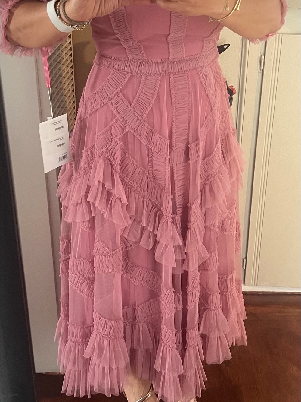 Mac Duggal Dusty Rose Ruffle Midi Dress - Picture 4 of 6